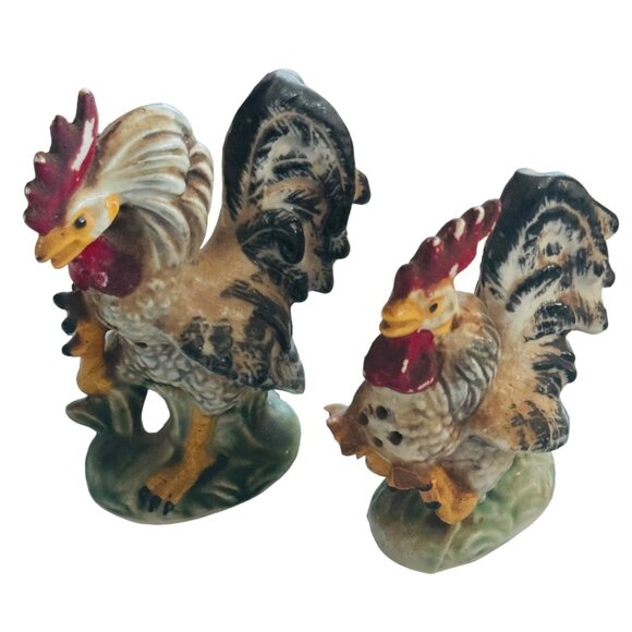 Vintage NAPCO Ceramic Rooster Salt and Pepper Shakers w/ Corks Japan S657PR - Picture 2 of 4